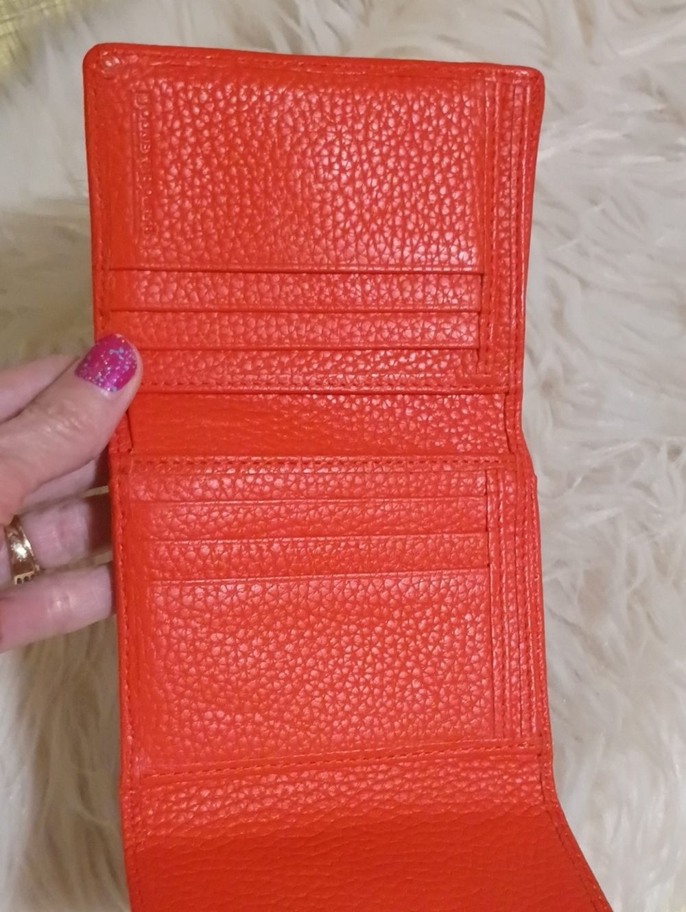Dooney & Bourke Orange Pebbled Leather Compact Wallet - Picture 8 of 13